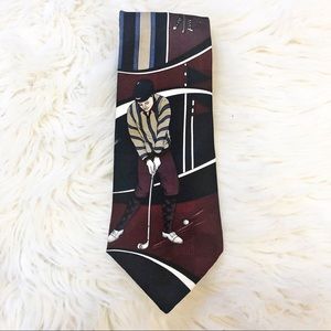 Hunt Club Vintage Golf Theme Golfer Print All Silk Men’s Tie